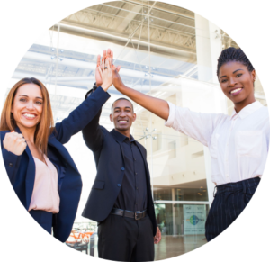 two-women-a-man-high-five